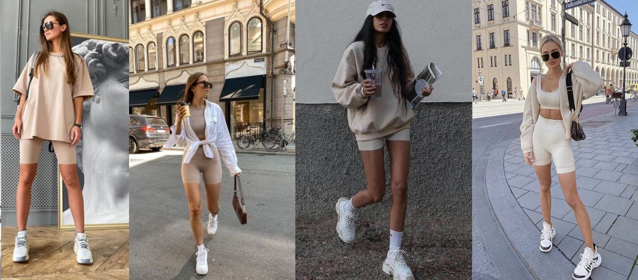 с чем носить бежевые велосипедки 